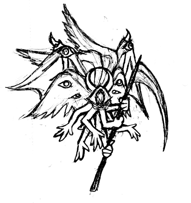 Close up sketch of angel form Azriel.